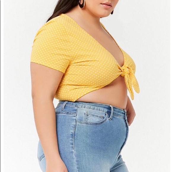 Forever 21 plus yellow poka dot tie crop top - Picture 2 of 2